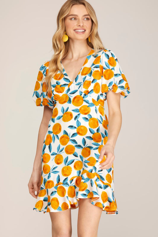 Orange Print Mini Dress