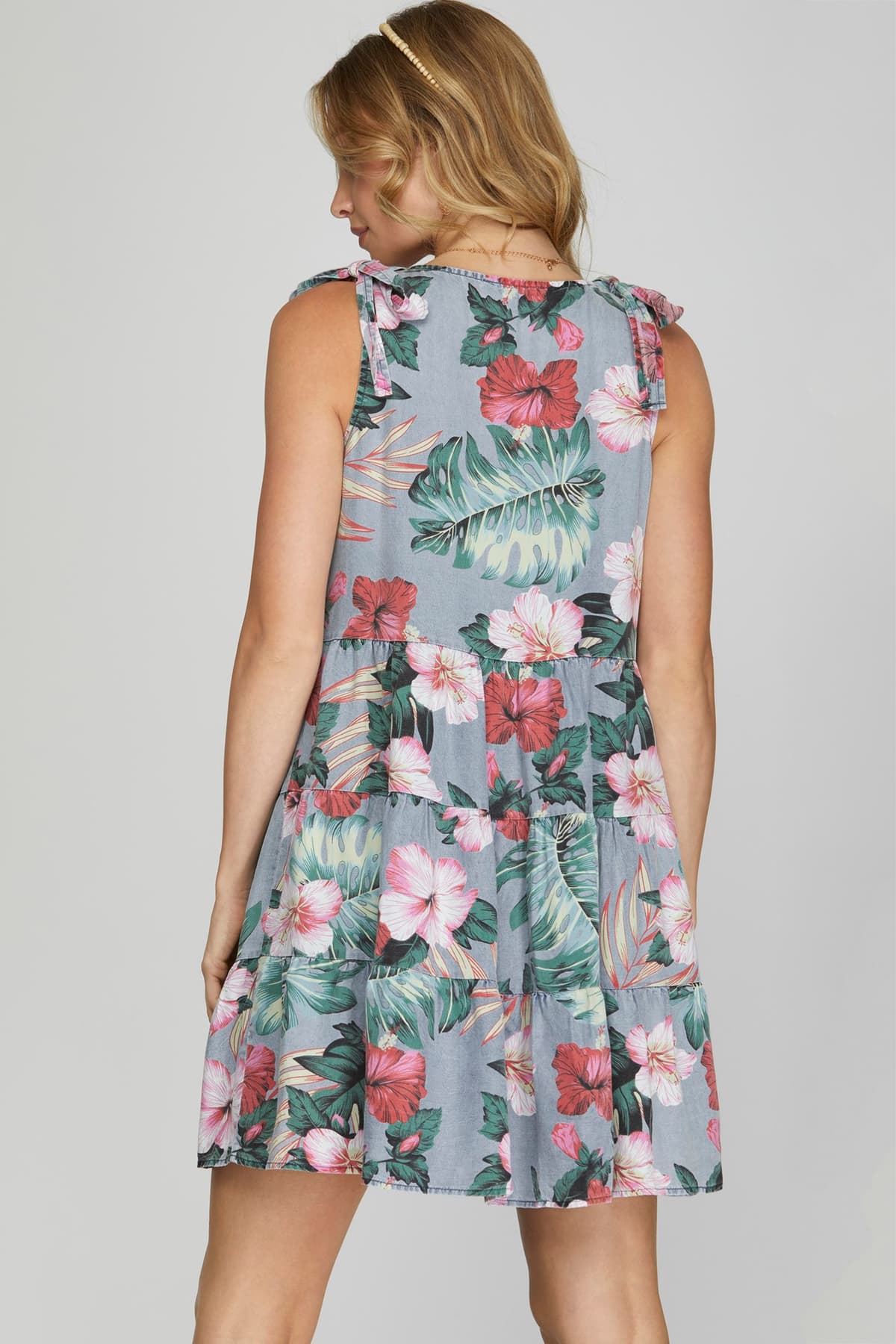 Chambray Floral Print Dress