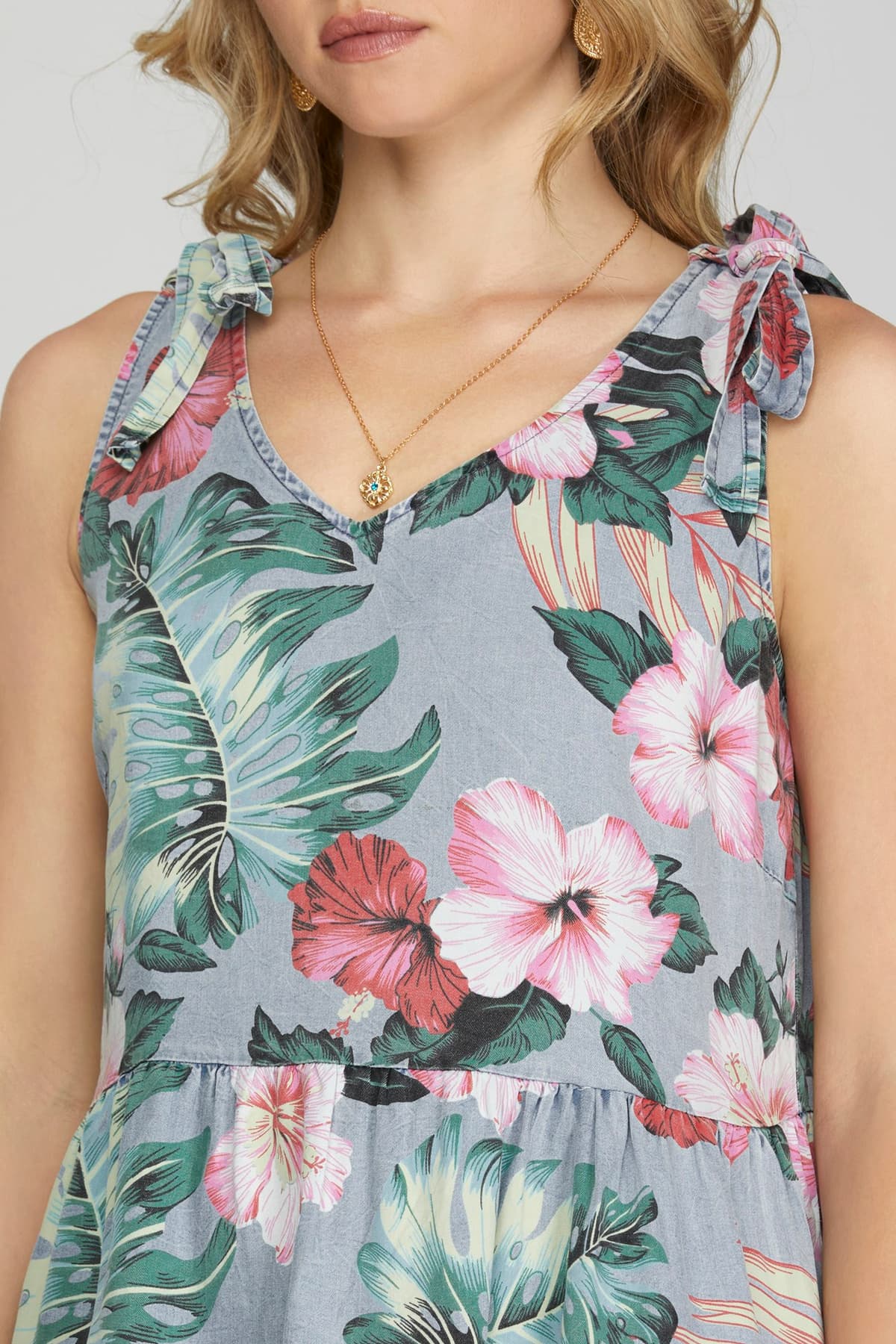 Chambray Floral Print Dress